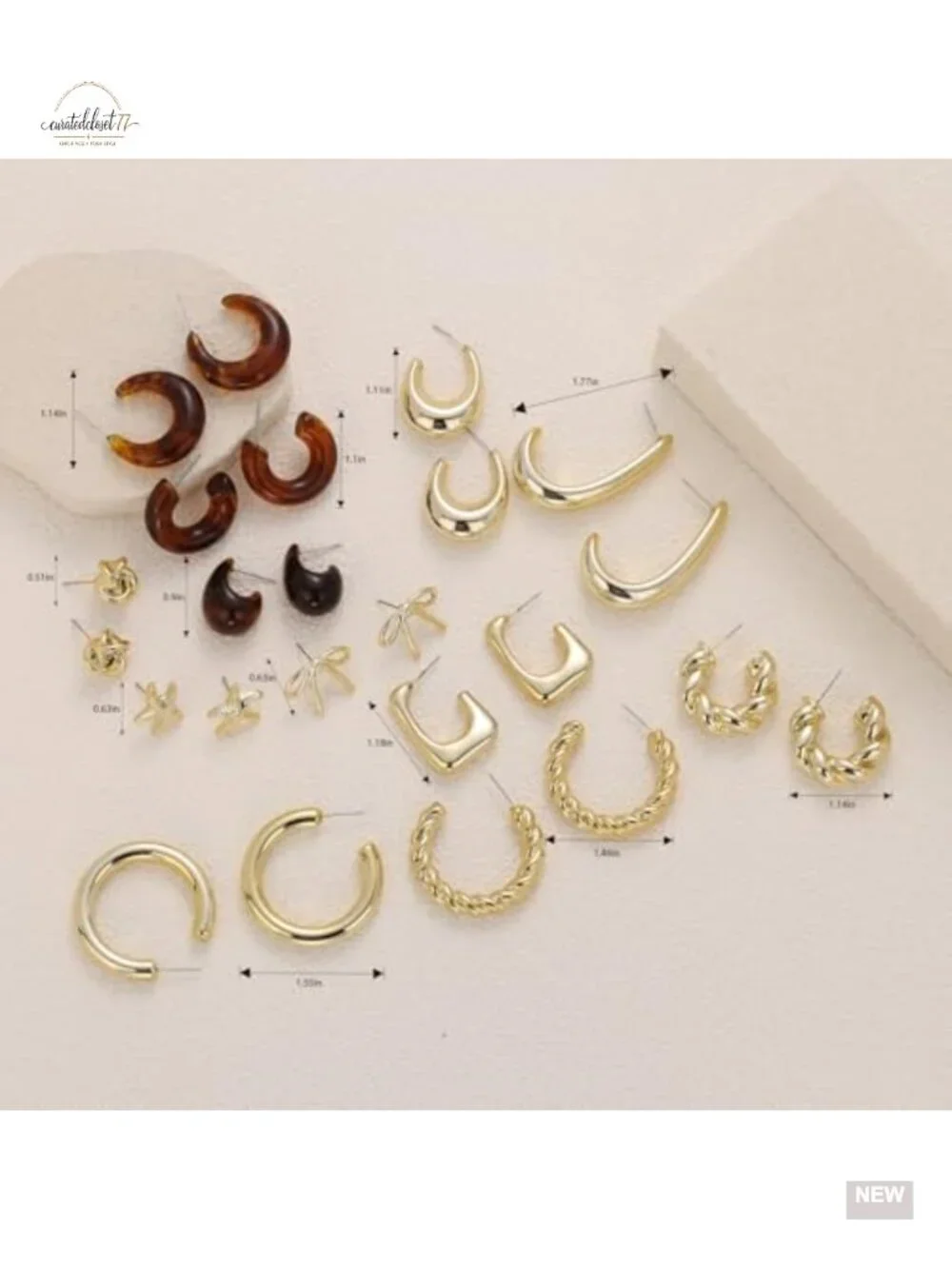 12 Pairs Chunky Gold Plated Hoop Earrings Set Lightweight Statement Jewelry for